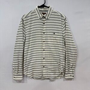 7 For All Mankind Men's Shirt S Cream Gray‎ Striped Button Down Long Sleeve